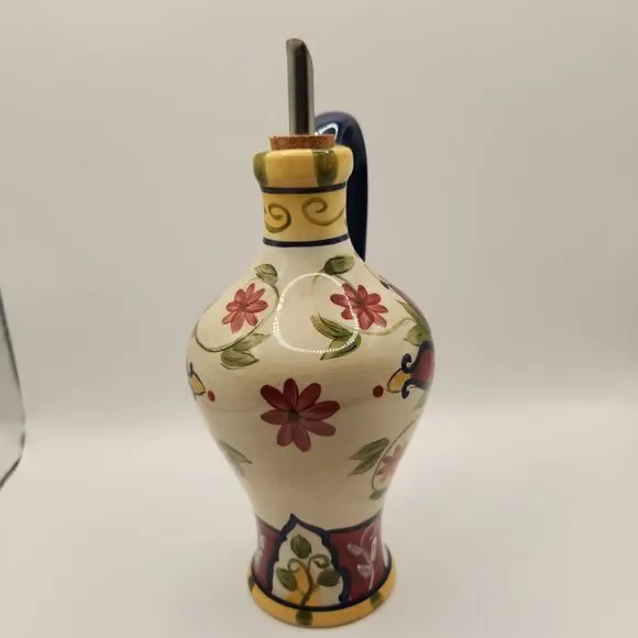 Pier 1 Oil Jar & Drizzle Spout Hand Painted Earthenware - Picture 3 of 6
